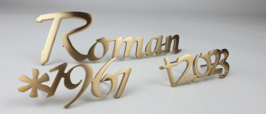 Edelstahl Grabschrift vergoldet